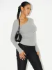 Asymmetric Neckline Ruched Long Sleeve Blouse sold by COMMENSE