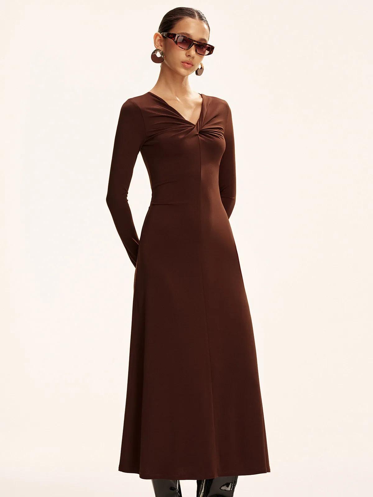 Twist Long Sleeve Maxi Dress sold by COMMENSE product image thumbnail 4