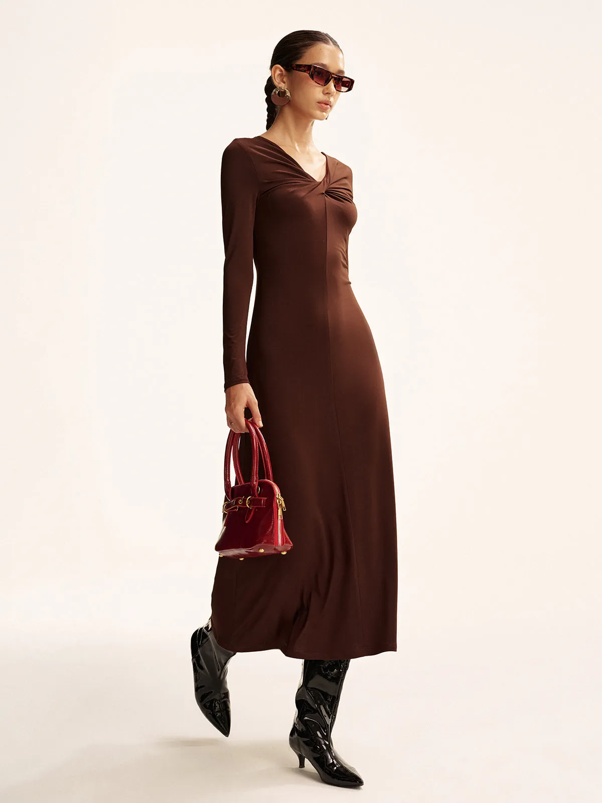 Twist Long Sleeve Maxi Dress sold by COMMENSE
