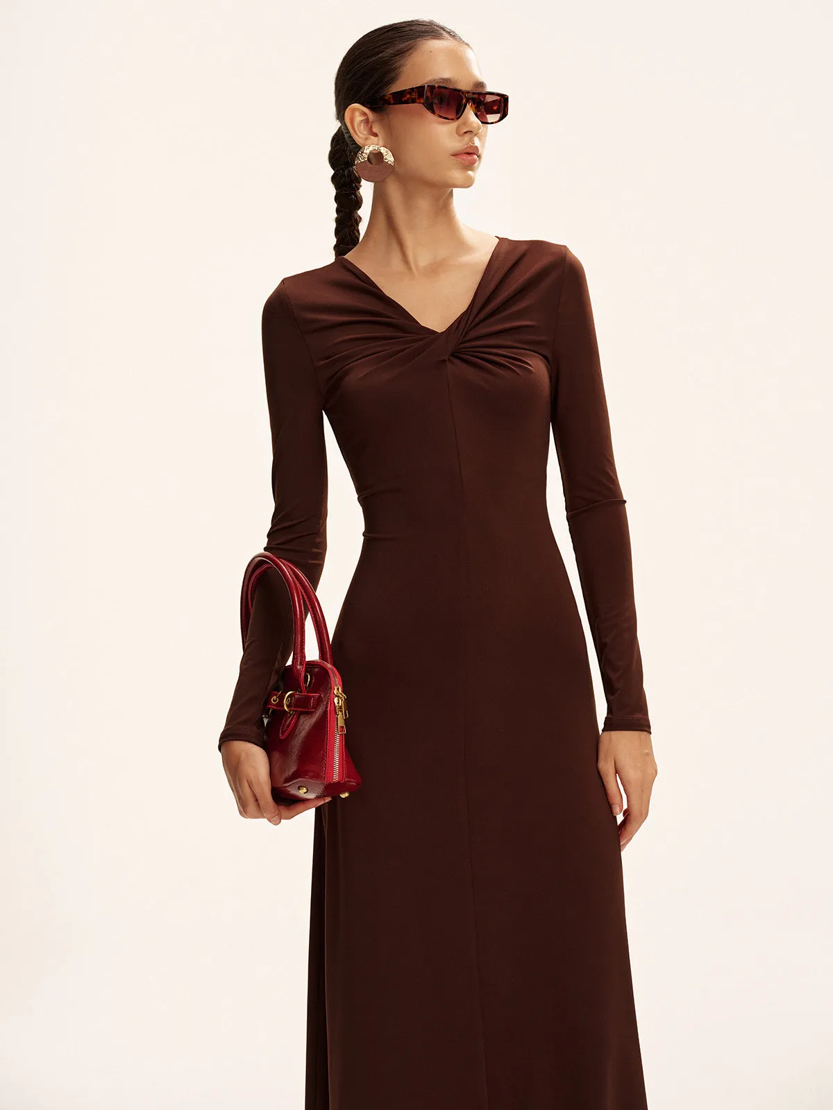 Twist Long Sleeve Maxi Dress sold by COMMENSE product image thumbnail 5