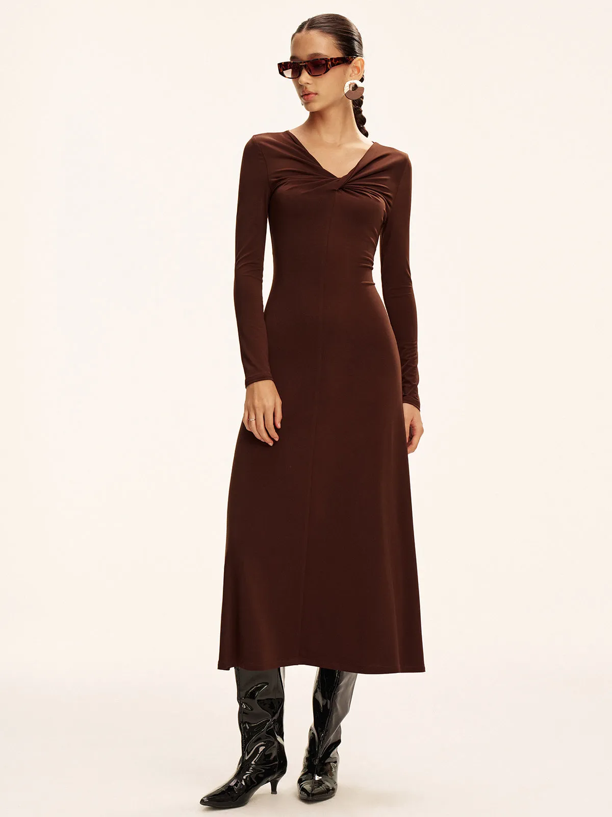Twist Long Sleeve Maxi Dress sold by COMMENSE product image thumbnail 2