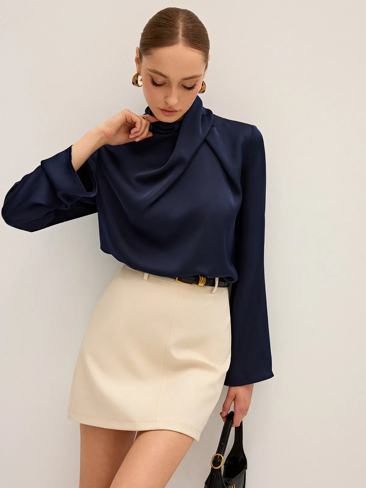 Satin Draped High Neck Blouse sold by COMMENSE product image thumbnail 5
