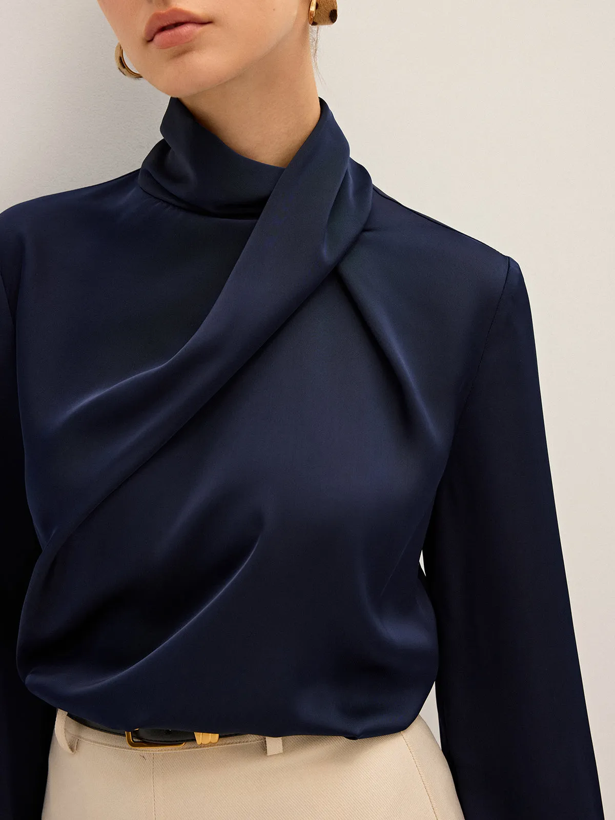 Satin Draped High Neck Blouse sold by COMMENSE product image thumbnail 2