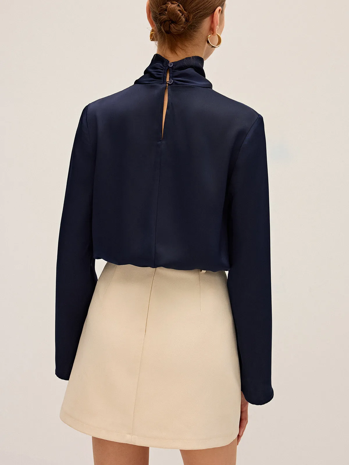 Satin Draped High Neck Blouse sold by COMMENSE product image thumbnail 3