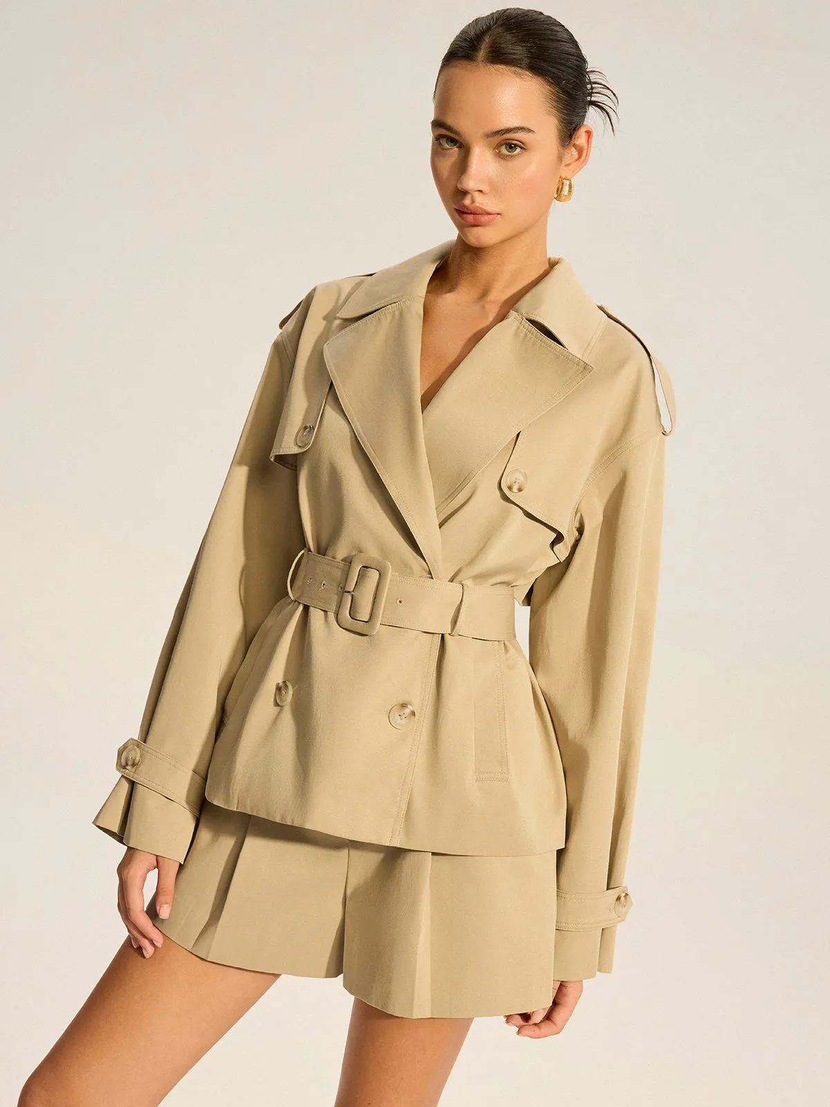 Cotton Blend Belted Double-Breasted Trench Coat sold by COMMENSE product image thumbnail 5