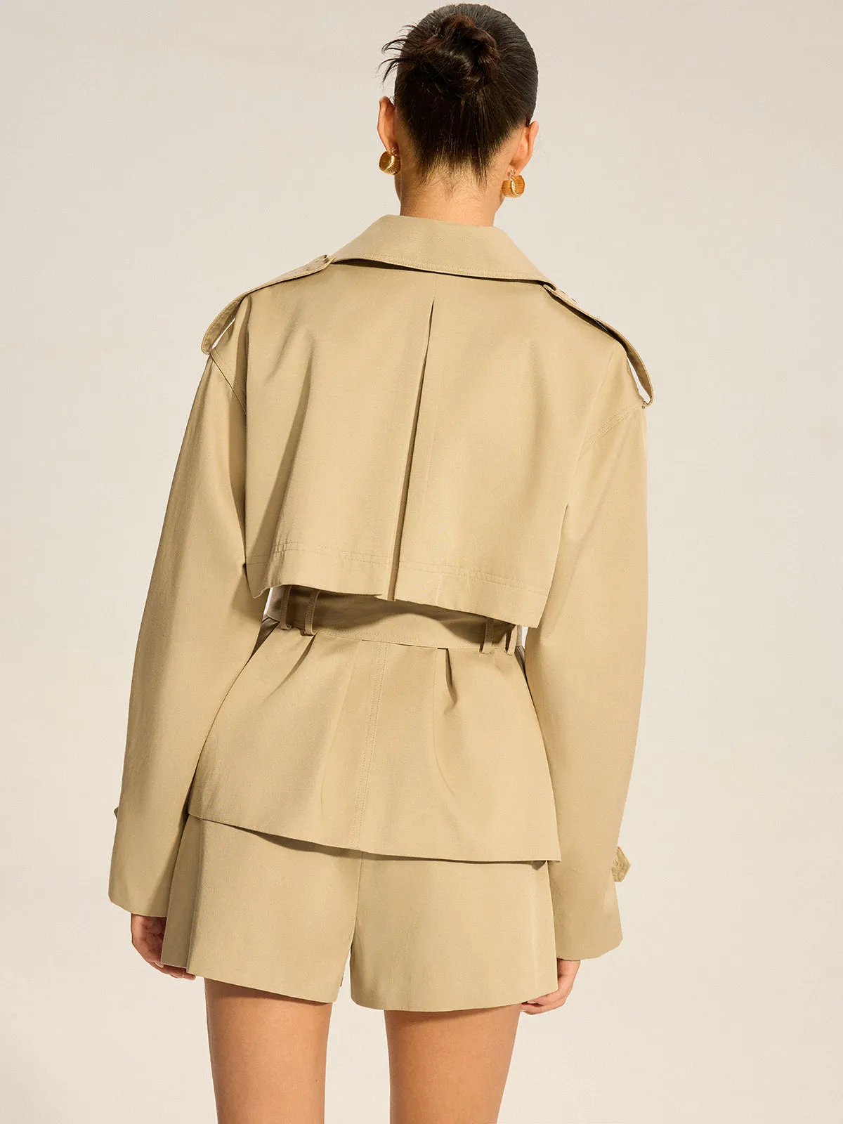 Cotton Blend Belted Double-Breasted Trench Coat sold by COMMENSE product image thumbnail 3