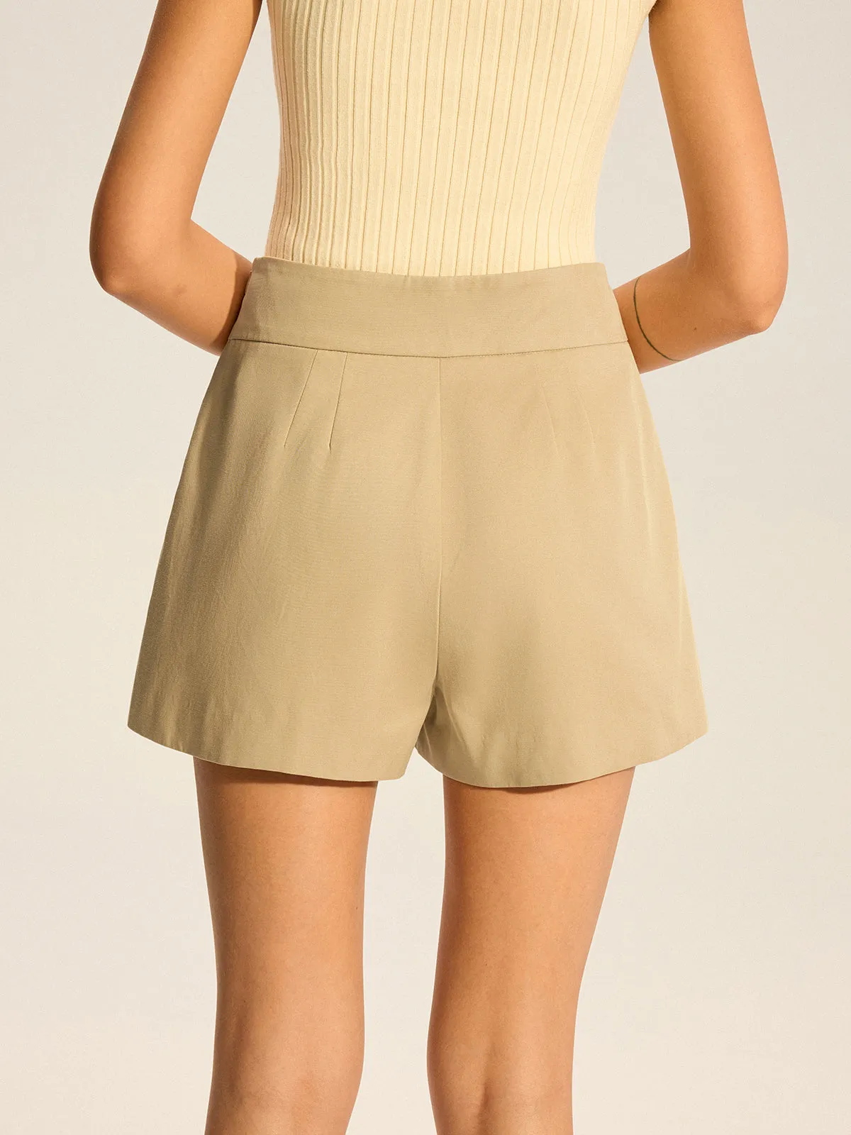 Cotton Blend Mid-Waist Pleated Shorts sold by COMMENSE product image thumbnail 4