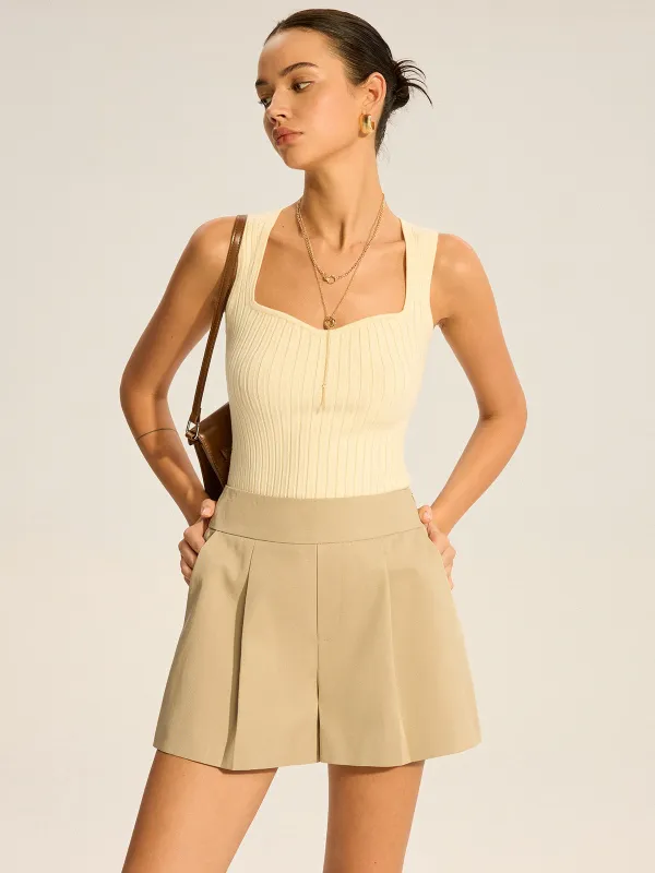 Cotton Blend Mid-Waist Pleated Shorts sold by COMMENSE