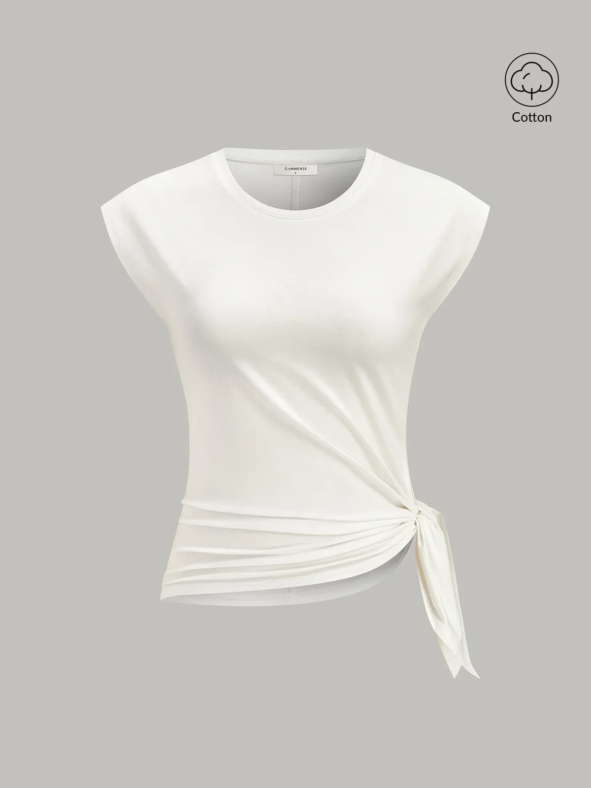 Cotton Blend Cap Sleeve Side-Tie T-Shirt sold by COMMENSE
