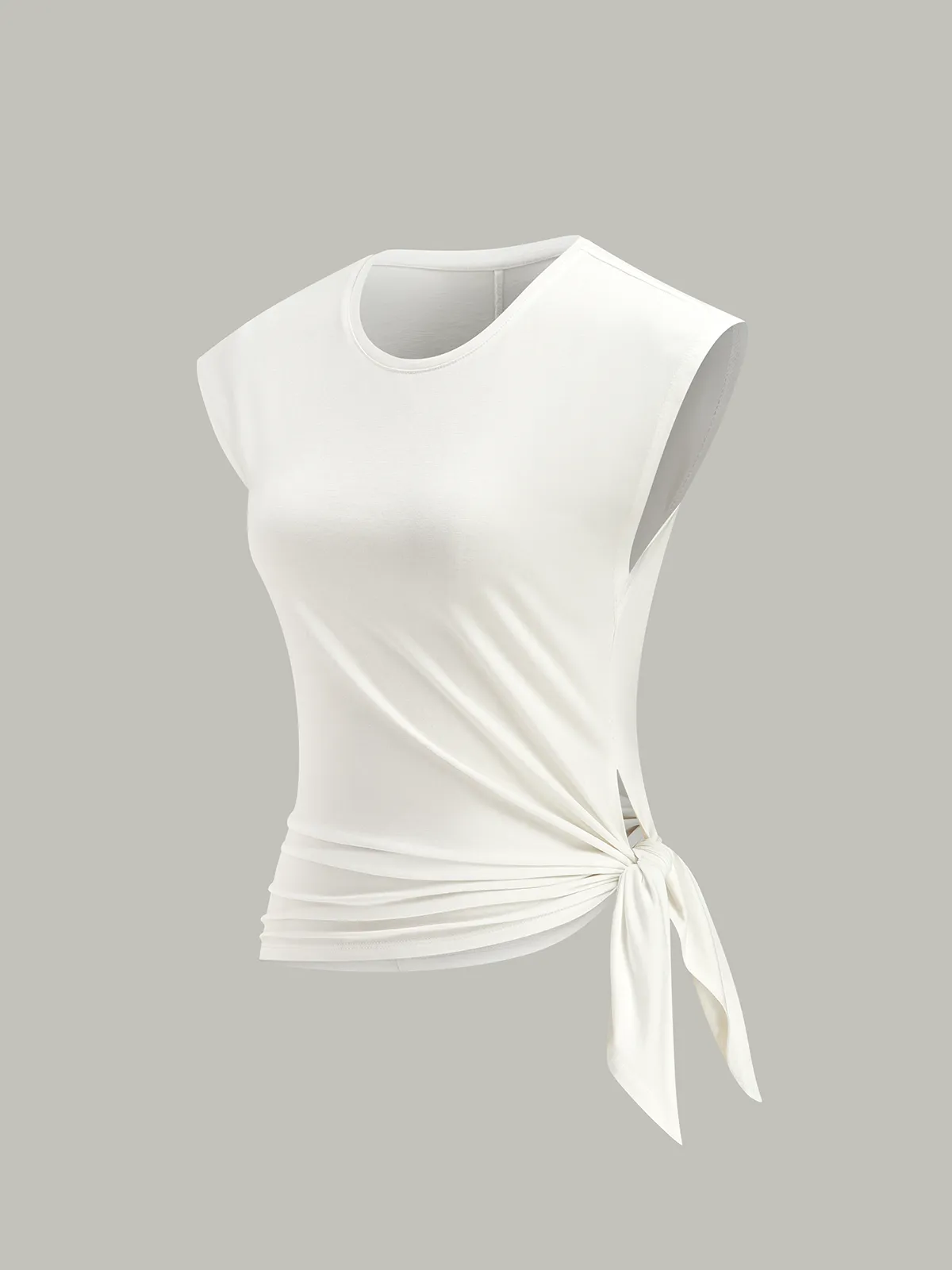 Cotton Blend Cap Sleeve Side-Tie T-Shirt sold by COMMENSE product image thumbnail 2