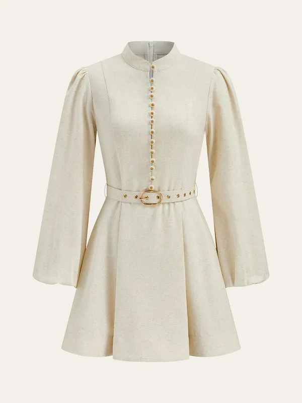Cotton & Linen Belted Button Mini Dress sold by COMMENSE