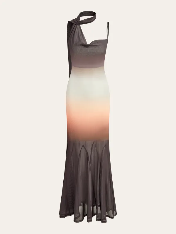 Halter Neck Ombre Mesh Maxi Dress sold by COMMENSE