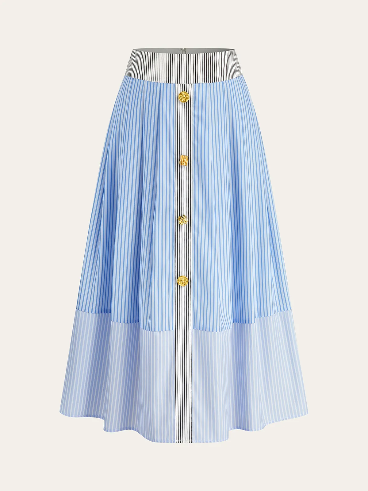 Metal Detail Striped Maxi Skirt sold by COMMENSE