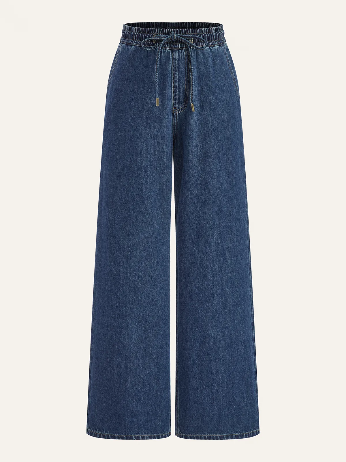 Denim Drawstring Waist Wide-Leg Pants sold by COMMENSE