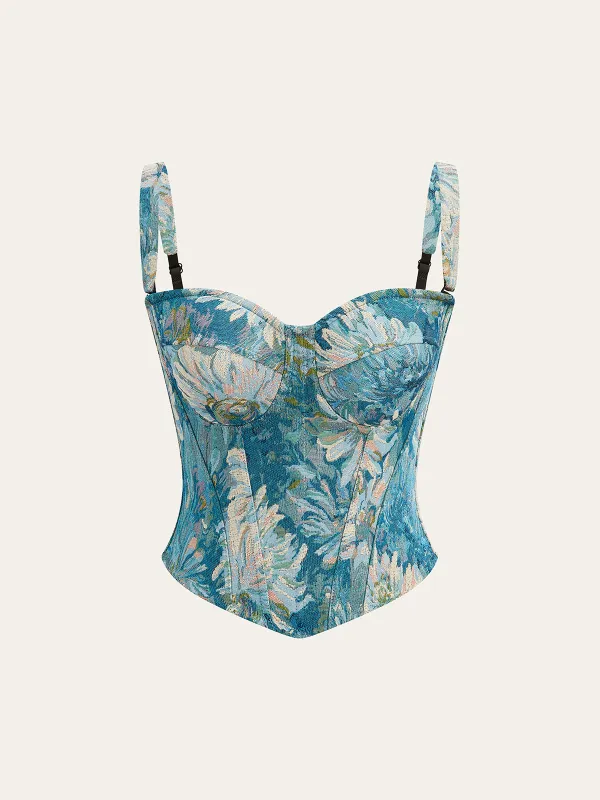 Floral Jacquard Corset Top sold by COMMENSE
