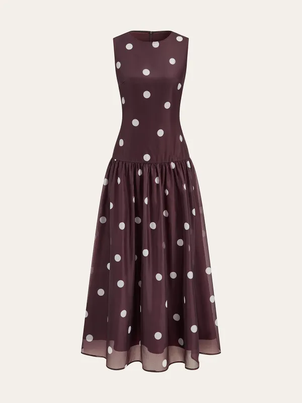 Polka Dot Sleeveless Chiffon Maxi Dress sold by COMMENSE