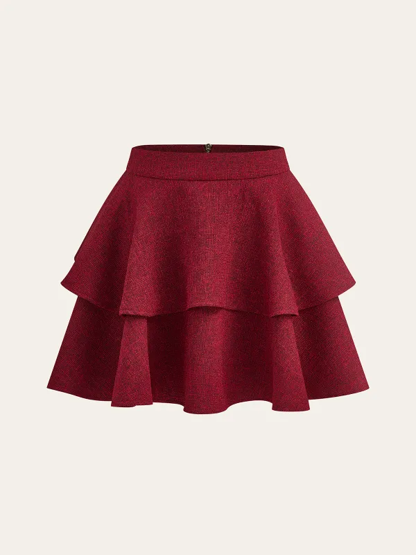 Tiered Ruffle Mid-Waist Mini Skirt sold by COMMENSE