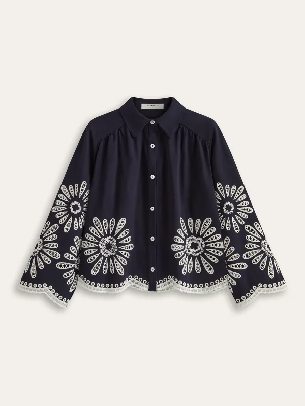 Floral Eyelet Embroidery Cotton Blend Blouse made by COMMENSE