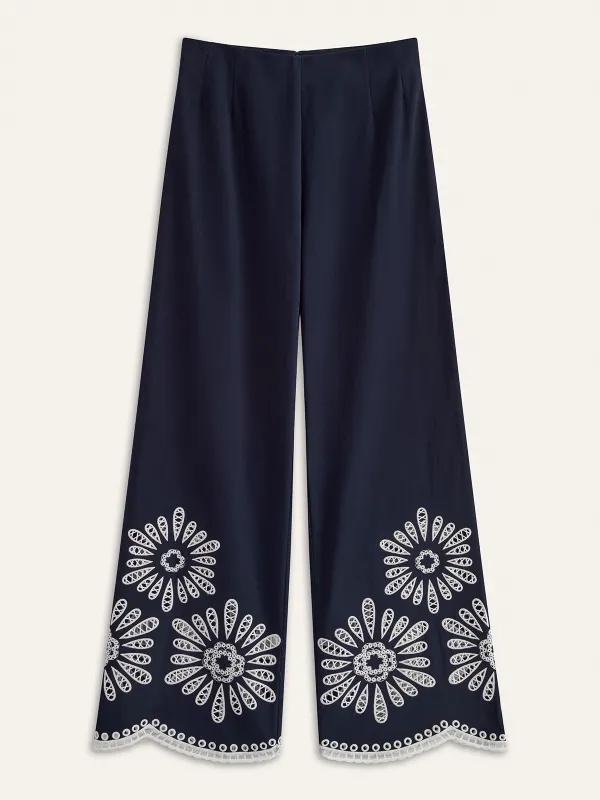 Floral Eyelet Embroidery Cotton Blend Pants sold by COMMENSE