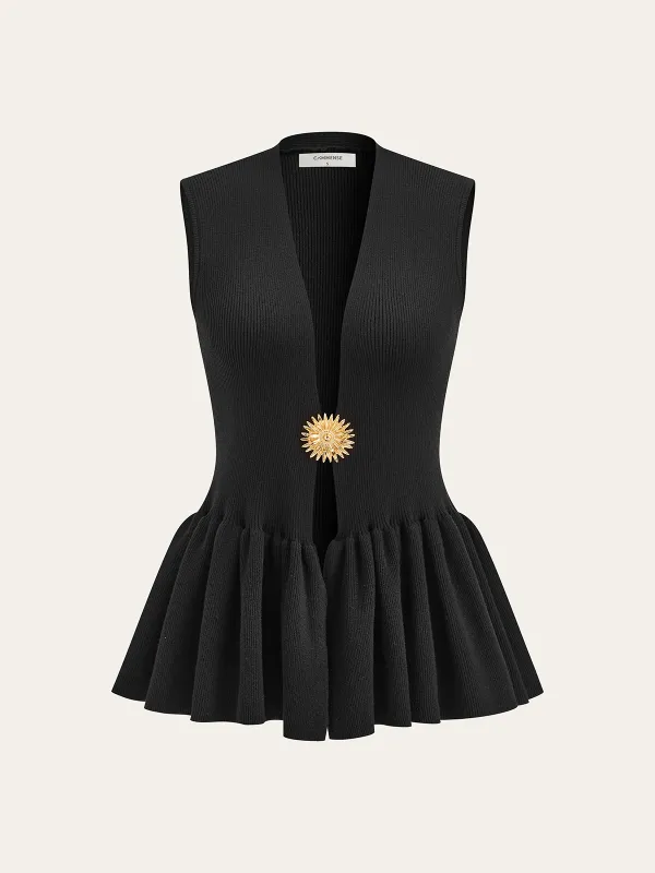 Metal Detail Knit Peplum Cardigan sold by COMMENSE