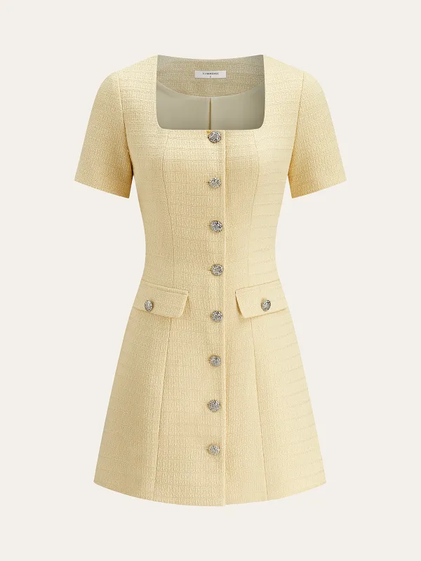 Tweed Square-Neck Button Mini Dress sold by COMMENSE