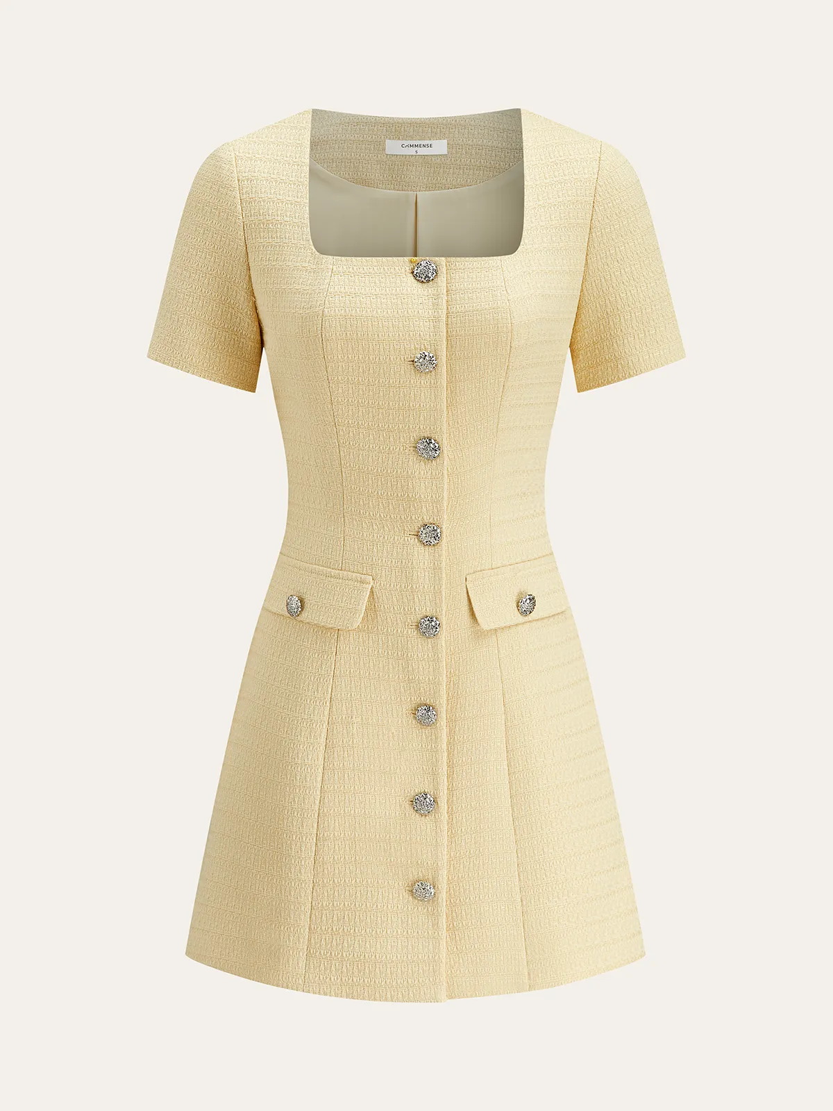 Tweed Square-Neck Button Mini Dress sold by COMMENSE