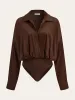 Satin Collared Long Sleeve Bodysuit sold by COMMENSE
