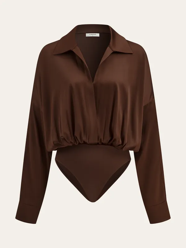 Satin Collared Long Sleeve Bodysuit sold by COMMENSE
