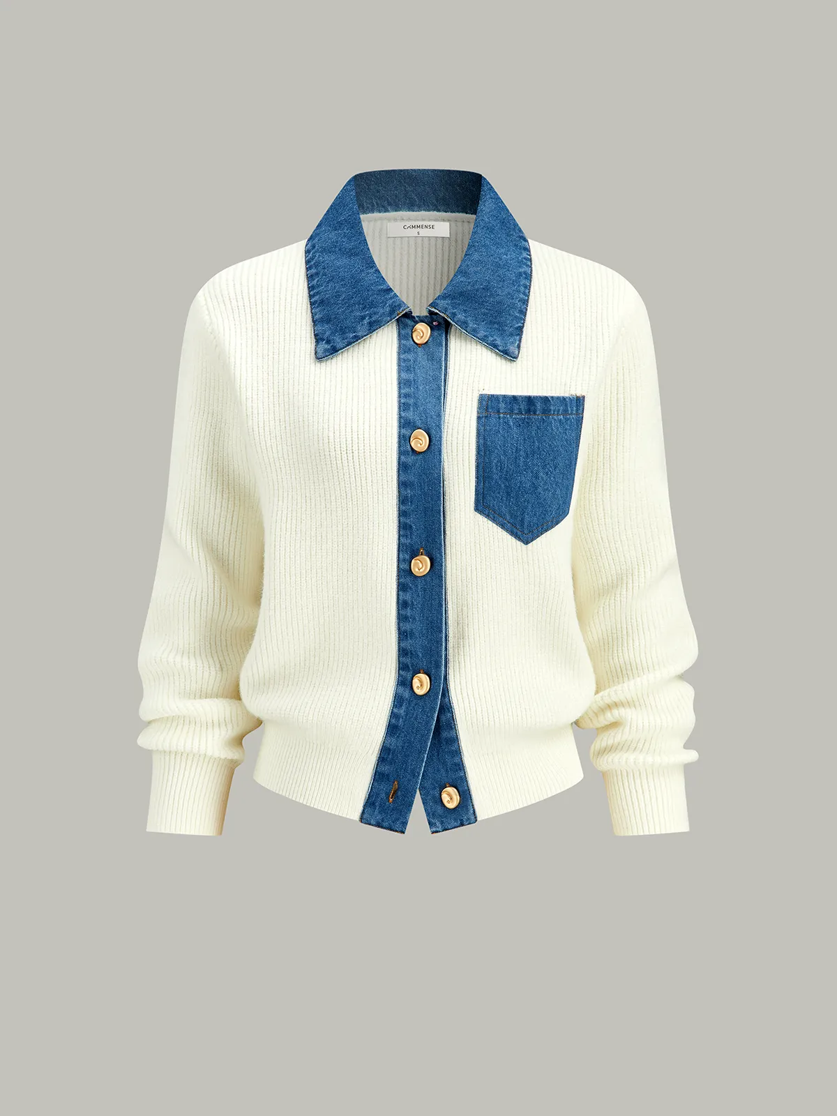 Denim Trim Button Knit Cardigan sold by COMMENSE product image thumbnail 2