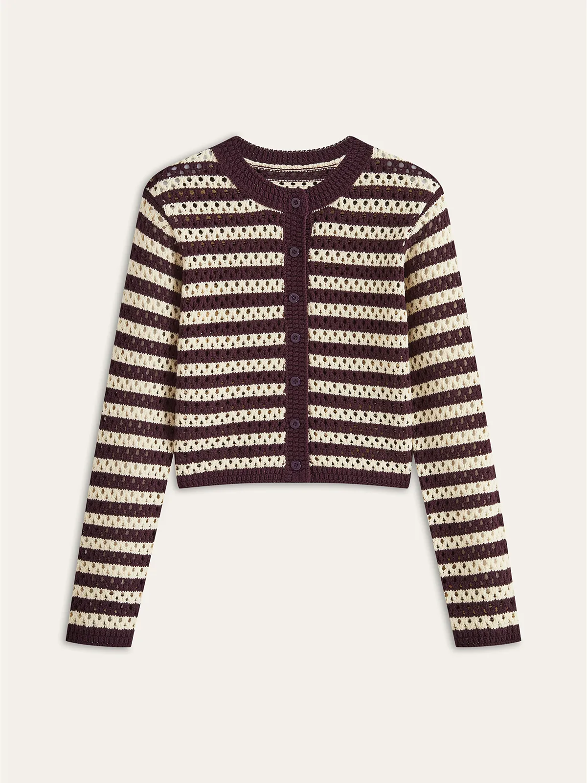 Striped Crochet Knit Cardigan sold by COMMENSE