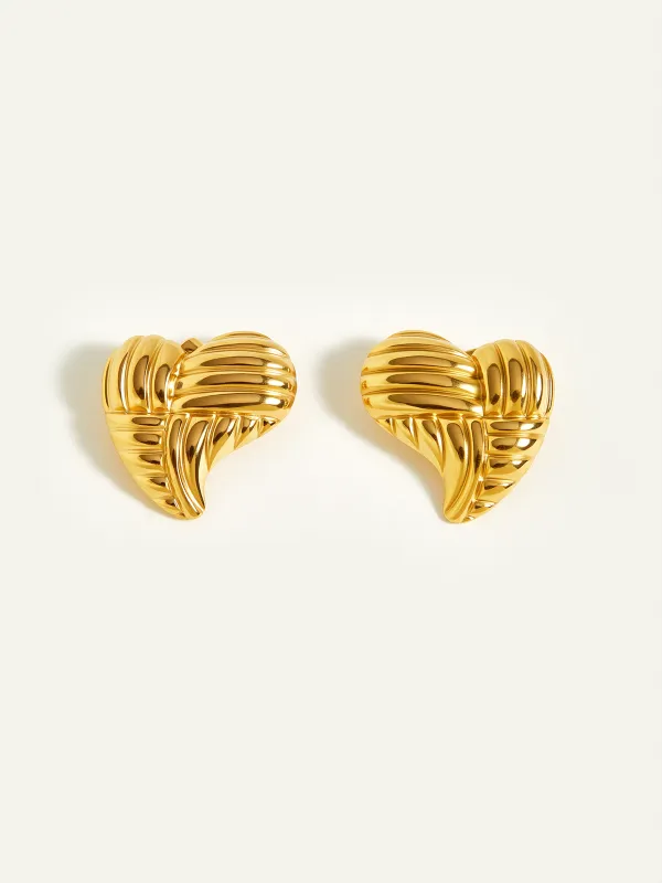 Golden Heart-Shaped Stud Earrings sold by COMMENSE