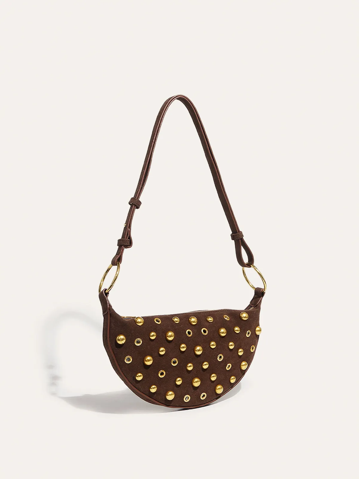 Suede Effect Studded Half-Moon Shoulder Bag sold by COMMENSE product image thumbnail 2