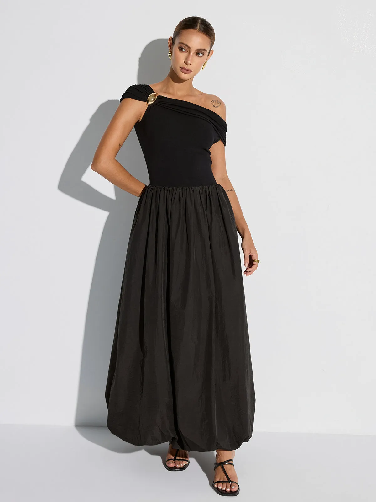 Off-Shoulder Pocket Maxi Dress sold by COMMENSE