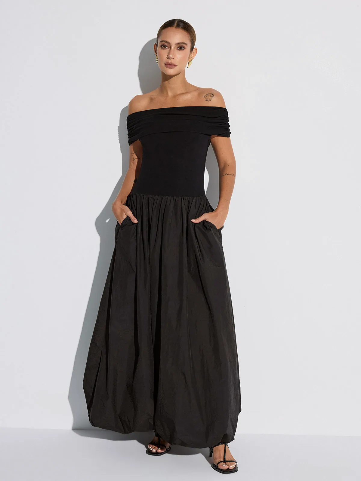 Off-Shoulder Pocket Maxi Dress sold by COMMENSE product image thumbnail 4