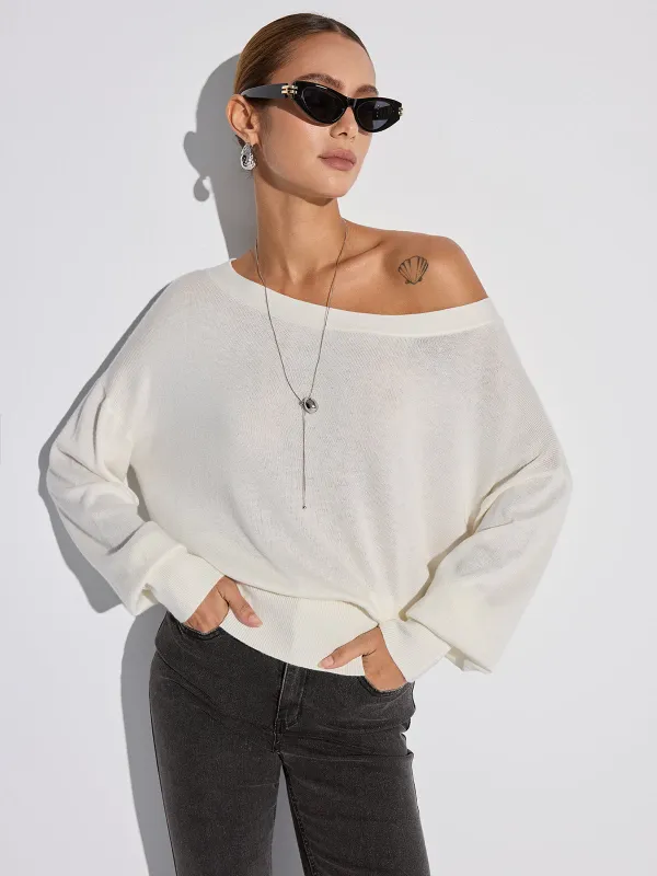 Off-Shoulder Oversized Knit Top sold by COMMENSE