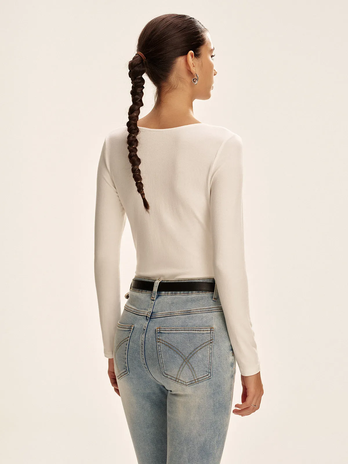 V-Neck Long Sleeve Fitted T-Shirt sold by COMMENSE product image thumbnail 4