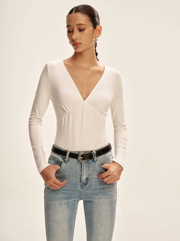 V-Neck Long Sleeve Fitted T-Shirt sold by COMMENSE