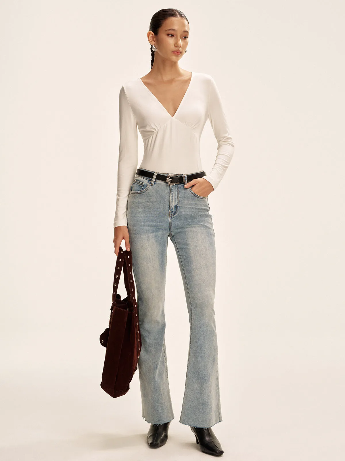 V-Neck Long Sleeve Fitted T-Shirt sold by COMMENSE product image thumbnail 3