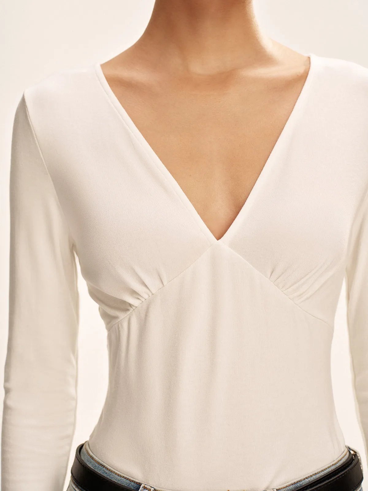 V-Neck Long Sleeve Fitted T-Shirt sold by COMMENSE product image thumbnail 5