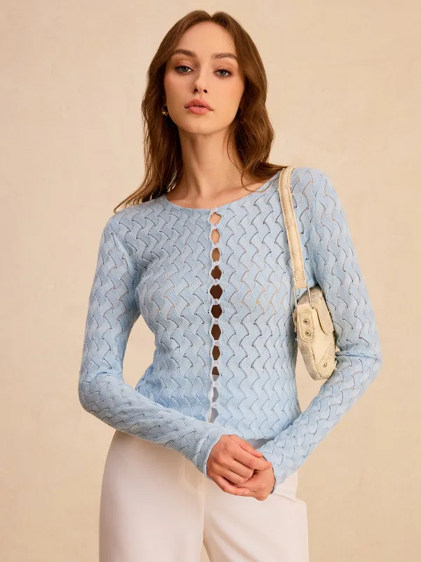 Wave Patterned Button Knit Cardigan sold by COMMENSE