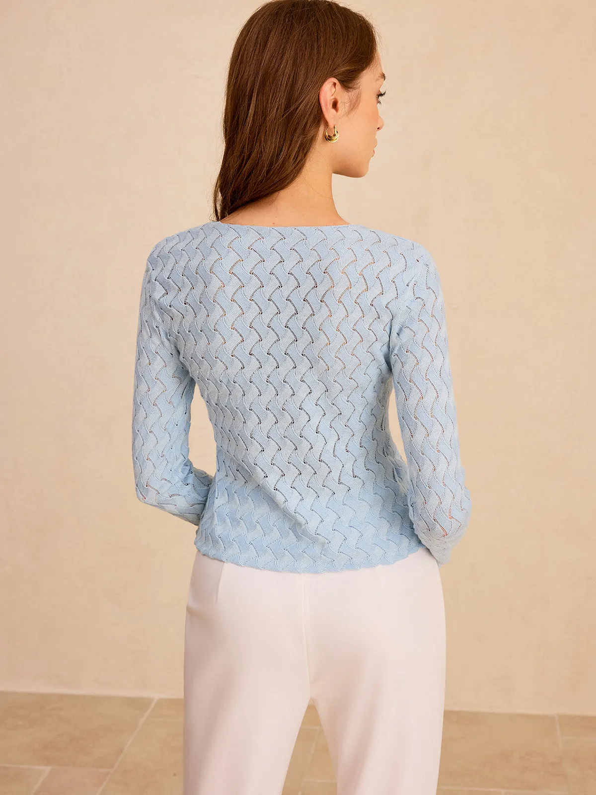 Wave Patterned Button Knit Cardigan sold by COMMENSE product image thumbnail 4