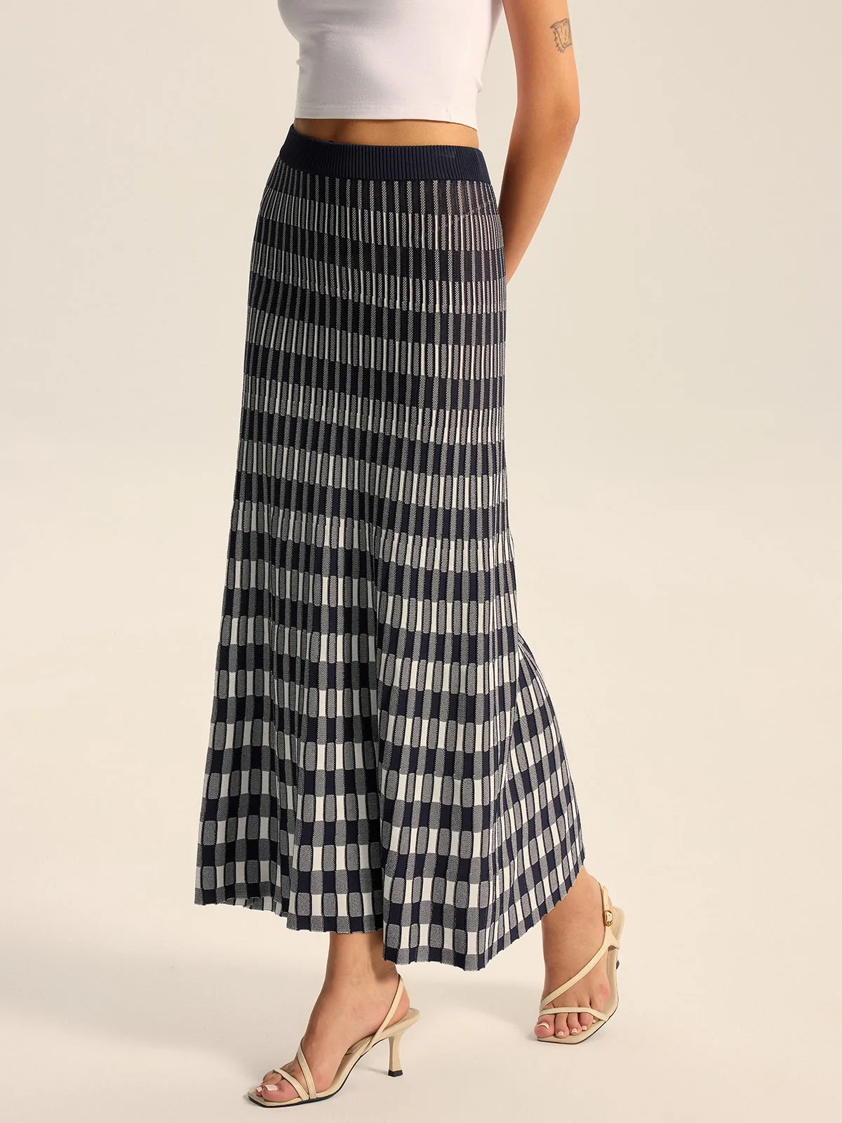 Checkered Knit Maxi Skirt sold by COMMENSE product image thumbnail 3