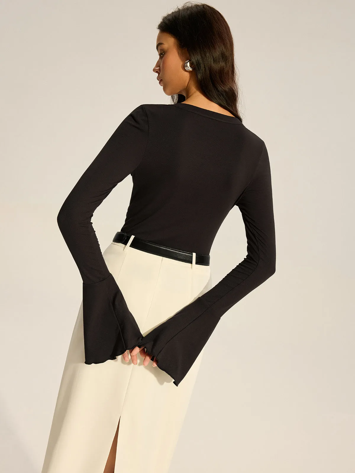 Flared Sleeve Ruffled Button T-Shirt sold by COMMENSE product image thumbnail 5