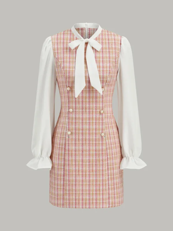 Bow Neckline Tweed Paneled Mini Dress sold by COMMENSE