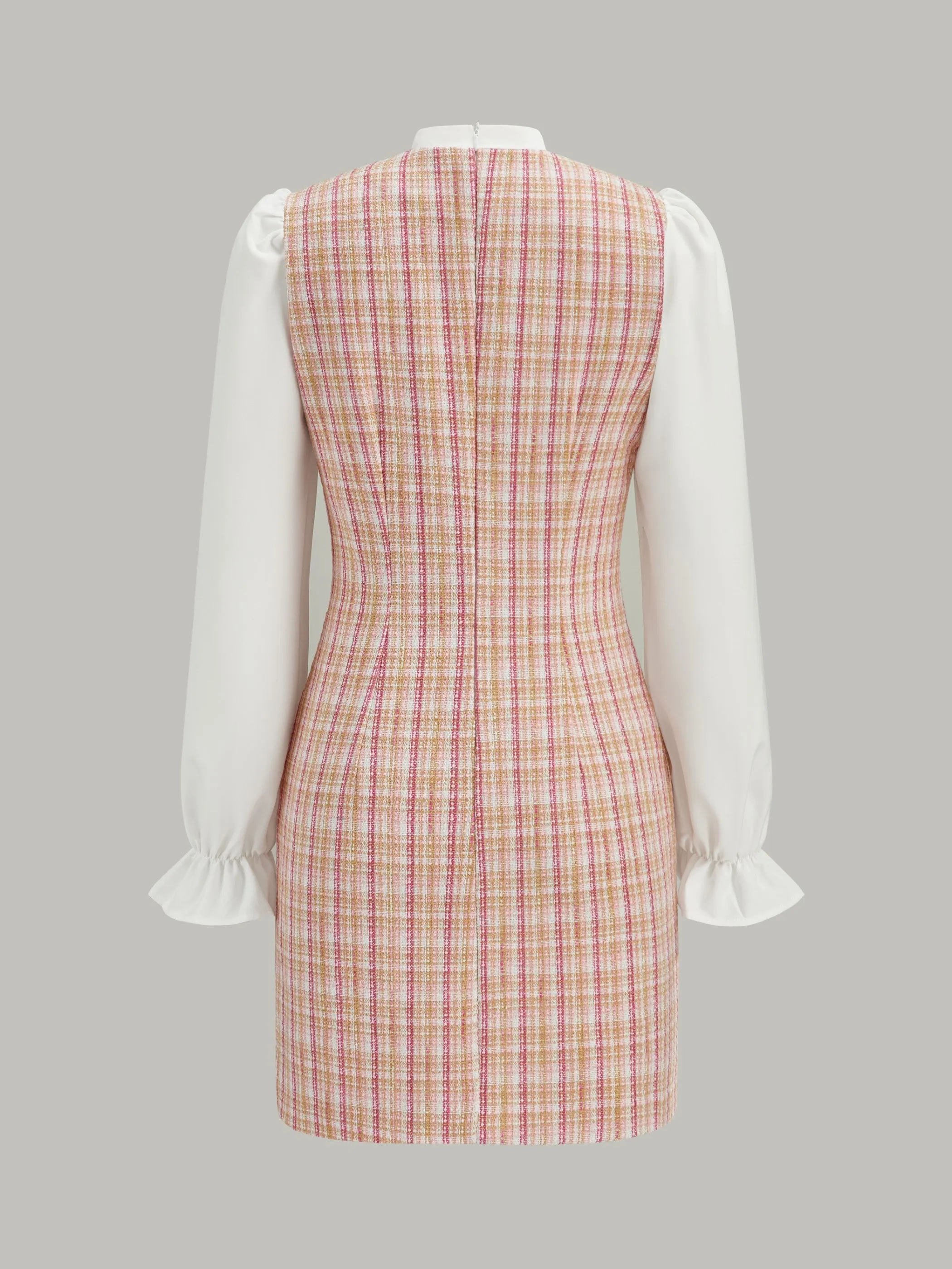 Bow Neckline Tweed Paneled Mini Dress sold by COMMENSE product image thumbnail 2