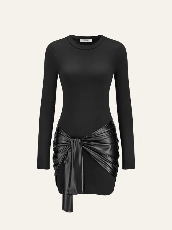 Faux Leather Paneled Knit Long Sleeve Mini Dress sold by COMMENSE