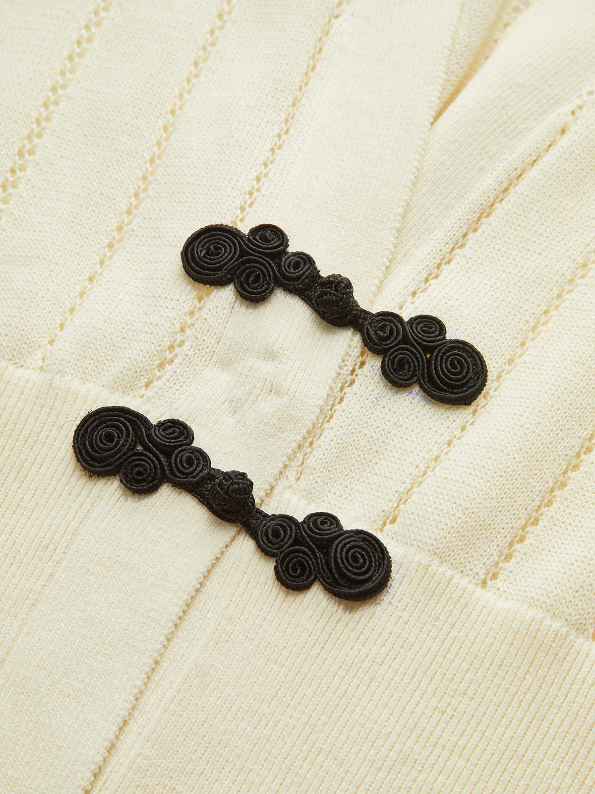 Eyelet-Striped Waist-Cinched Knit Cardigan sold by COMMENSE product image thumbnail 3