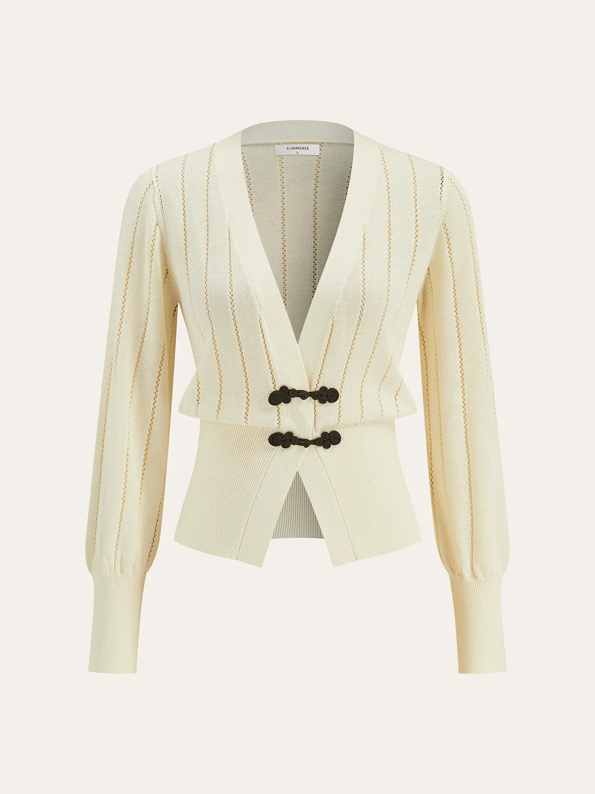 Eyelet-Striped Waist-Cinched Knit Cardigan sold by COMMENSE