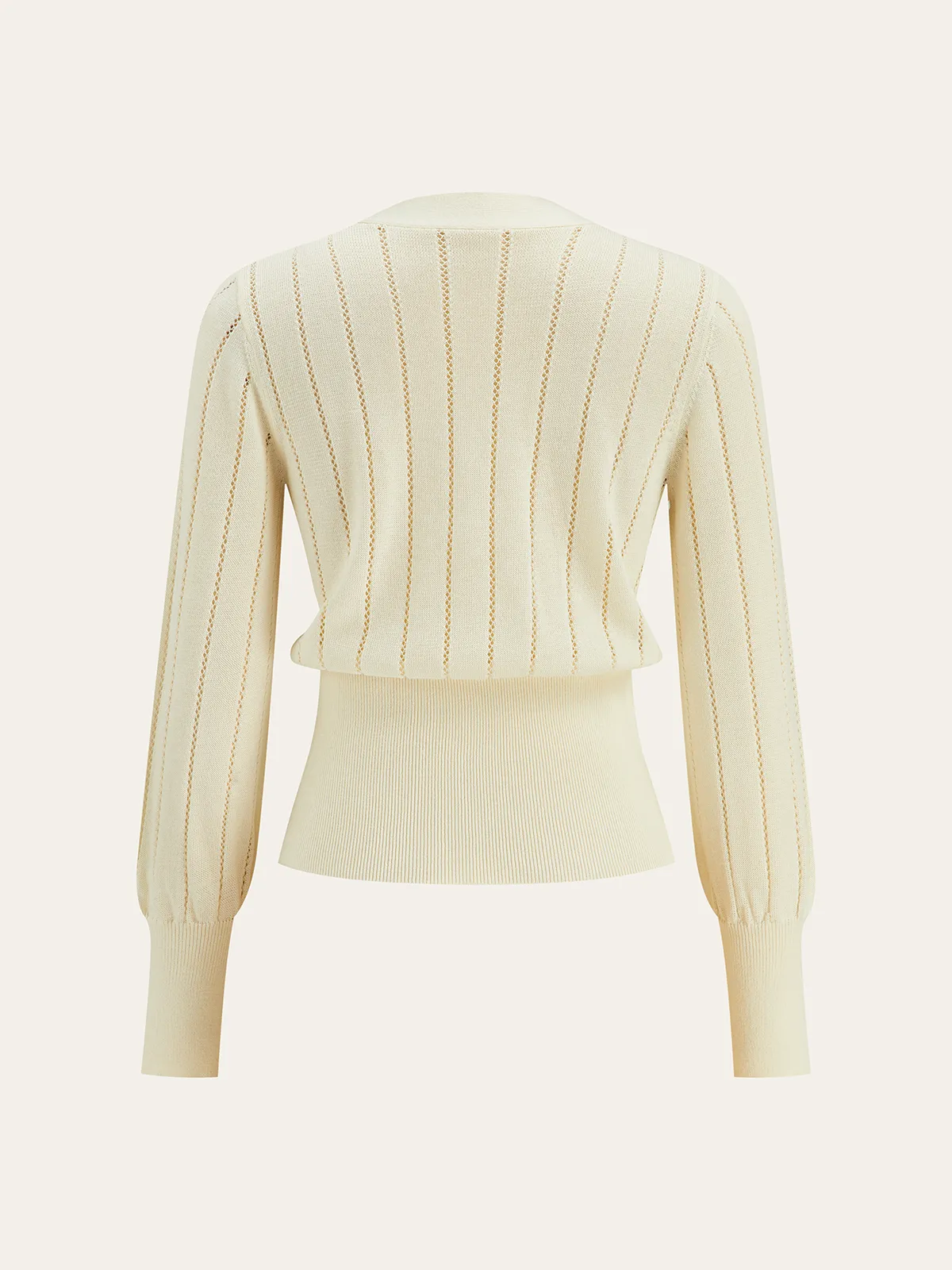 Eyelet-Striped Waist-Cinched Knit Cardigan sold by COMMENSE product image thumbnail 2