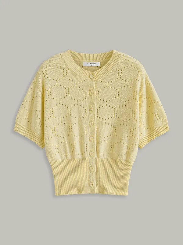 Eyelet Knit Short Sleeve Cardigan sold by COMMENSE